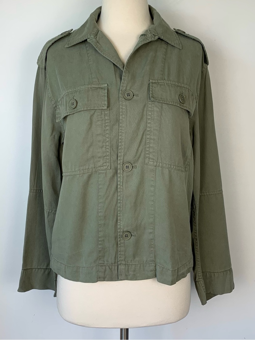 Pam & Gela NWT Olive Green Utility Military Shirt Petite Small